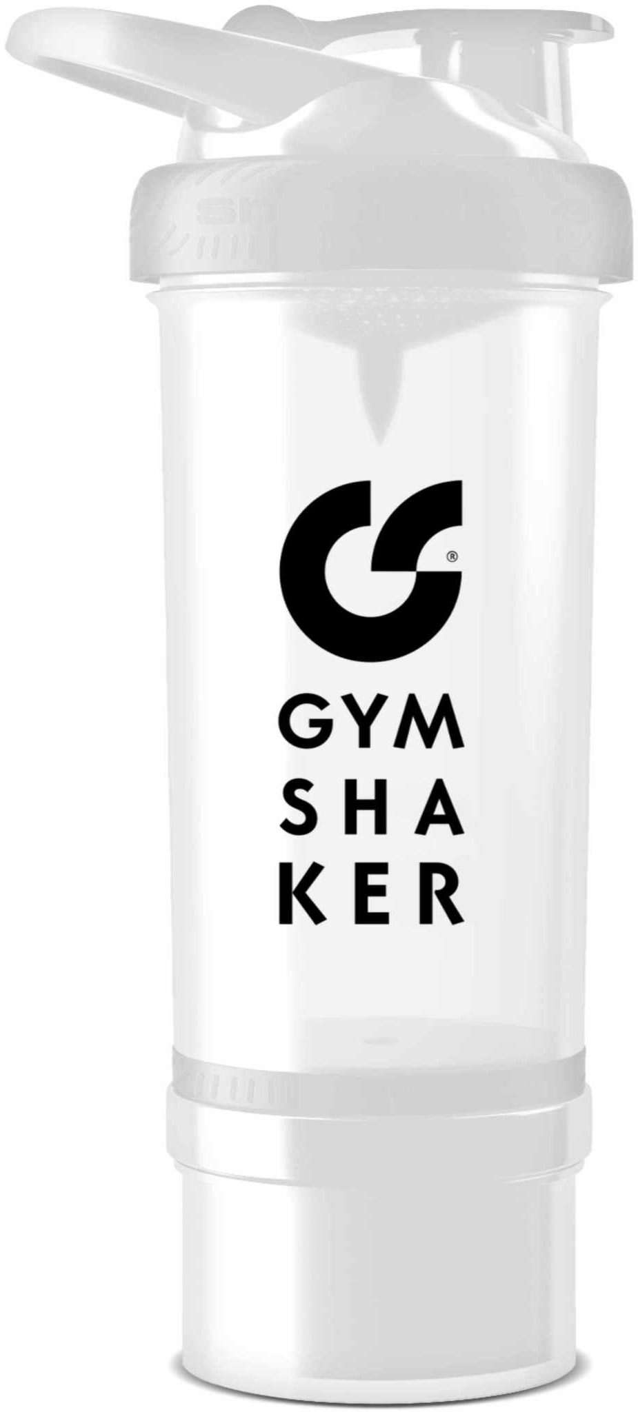 GYMSHAKER Protein Shaker mit Pulverfach Weiß